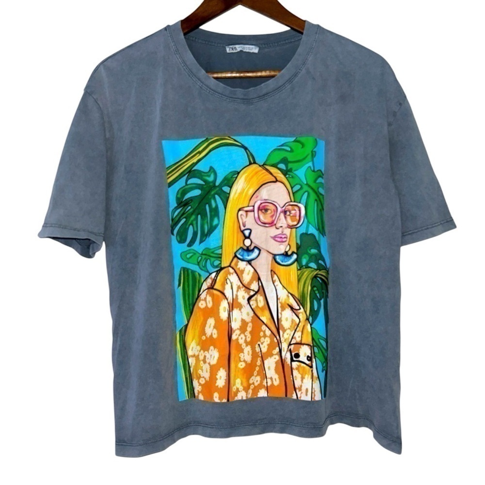 Zara girl print slightly cropped tee SIZE MEDIUM - Picture 2 of 6